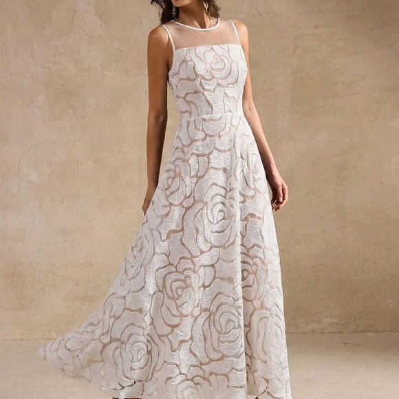 Dresses & Skirts - White Elegant Women's Lace Sleeveless Tulle Dress